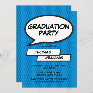 Invitation Fun Comic Book Blue Class of 2021 Graduation Party