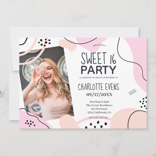 Invitation Fun cool rose pâle formes abstraites photo Sweet 1 (Devant)