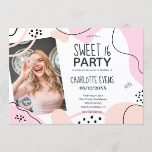 Invitation Fun cool rose pâle formes abstraites photo Sweet 1