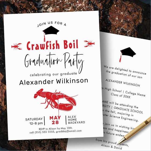 Invitation Fun Crawfish Boil BBQ Graduation Party (Créateur téléchargé)