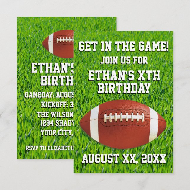 Invitation Fun Custom Football fête d'anniversaire (Devant / Derrière)