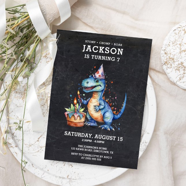 Invitation Fun Cute Dinosaur Chalkboard Anniversaire de enfan (Créateur téléchargé)