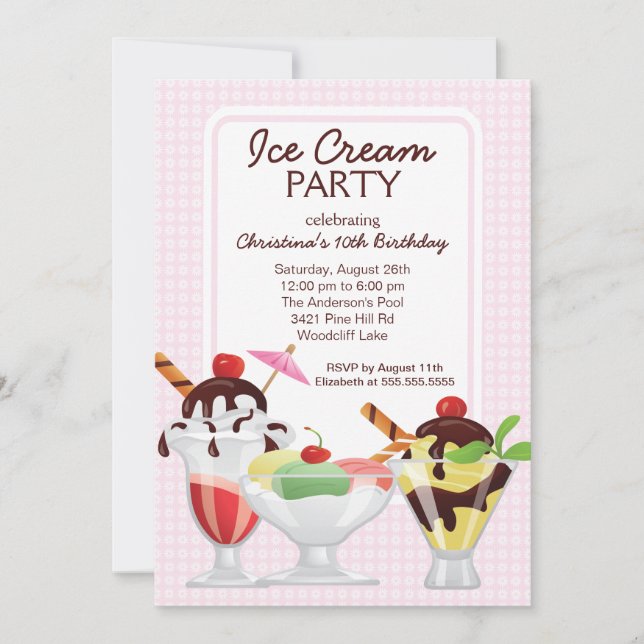Invitation Fun Cute Ice Cream Sundae Anniversaire (Devant)