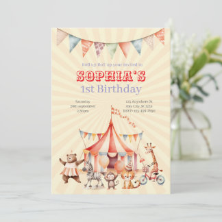 Invitation Fun Cute Red and Pink Circus Kids Birthday