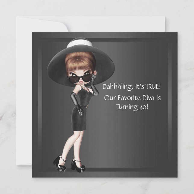 Invitation Fun Diva Favorite femmes Black 40e Anniversaire fê (Devant)