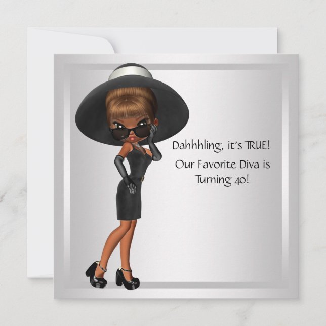 Invitation Fun Diva Favorite femmes Black 40e Anniversaire fê (Devant)