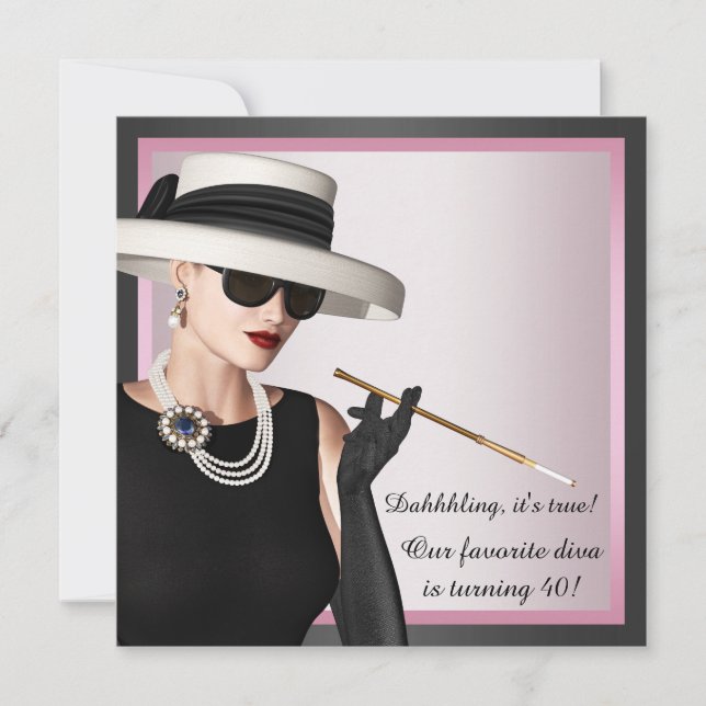 Invitation Fun Diva préférée femmes rose et noir Anniversaire (Devant)
