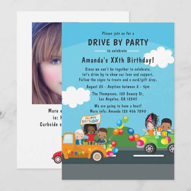 Invitation Fun Drive By Birday Parade Party Photo (Devant / Derrière)