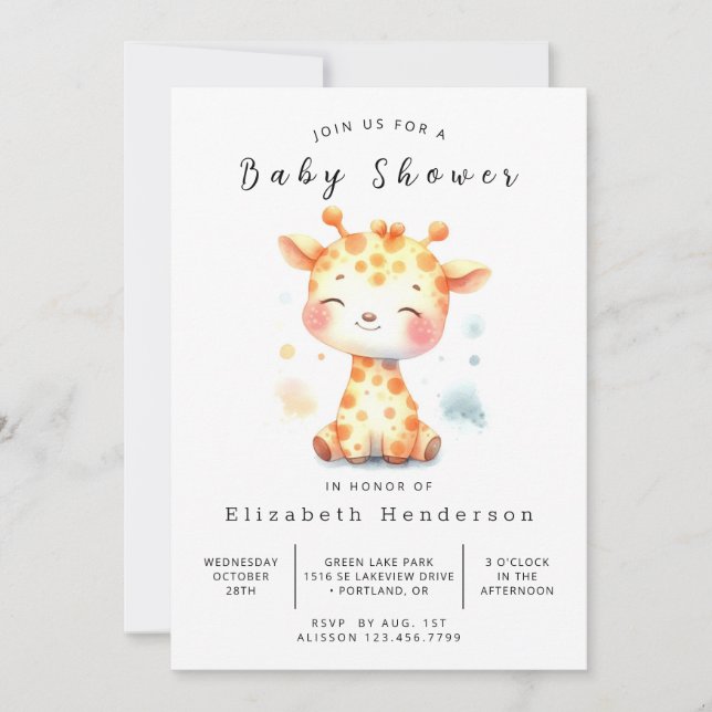 Invitation Fun Editable Giraffe Baby shower (Devant)