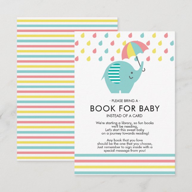 Invitation Fun Elephant Baby shower Livre pour bébé (Devant / Derrière)