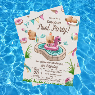 Invitation Fun été Capybara Pool Party