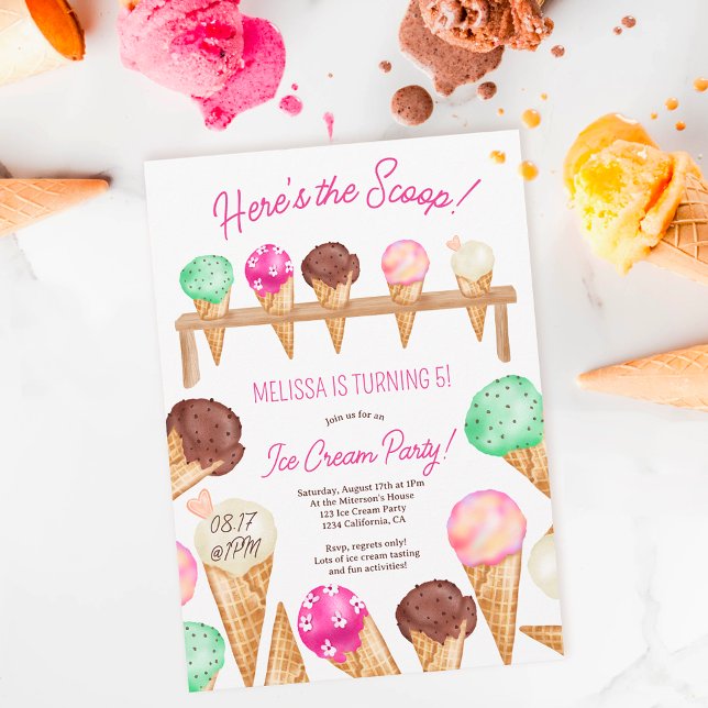 Invitation Fun été Voici l'anniversaire de la crème glacée sc (Créateur téléchargé)