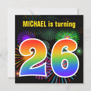 Invitation Fun Fireworks + Rainbow Motif "26" Anniversaire #