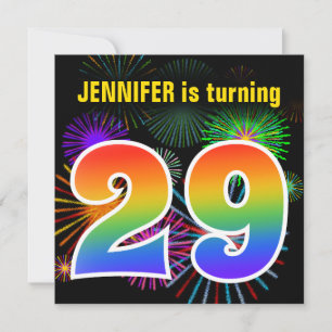 Invitation Fun Fireworks + Rainbow Motif "29" Anniversaire #