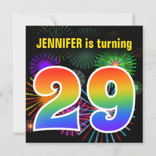 Invitation Fun Fireworks + Rainbow Motif "29" Anniversaire #