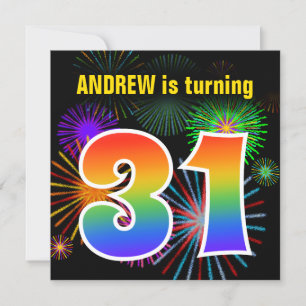 Invitation Fun Fireworks + Rainbow Motif "31" Anniversaire #