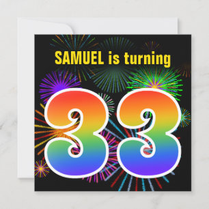 Invitation Fun Fireworks + Rainbow Motif "33" Anniversaire #