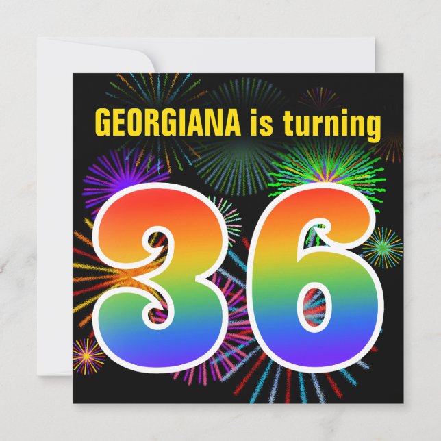 Invitation Fun Fireworks + Rainbow Motif "36" Anniversaire # (Devant)