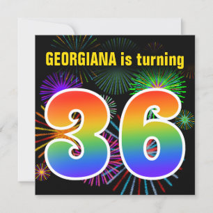 Invitation Fun Fireworks + Rainbow Motif "36" Anniversaire #