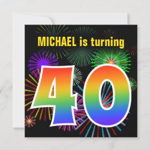 Invitation Fun Fireworks + Rainbow Motif "40" Anniversaire #