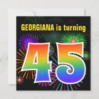 Fun Fireworks + Rainbow Motif "45" Anniversaire #
