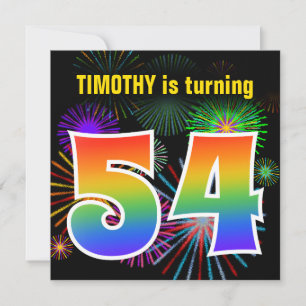 Invitation Fun Fireworks + Rainbow Motif "54" Anniversaire #