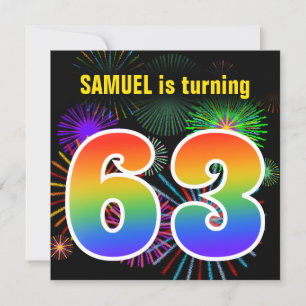 Invitation Fun Fireworks + Rainbow Motif "63" Anniversaire #