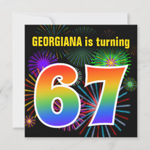 Invitation Fun Fireworks + Rainbow Motif "67" Anniversaire n°