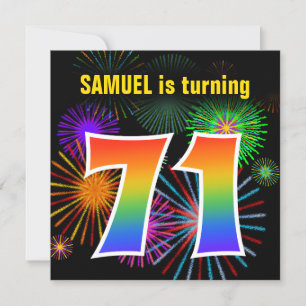 Invitation Fun Fireworks + Rainbow Motif "71" Anniversaire #