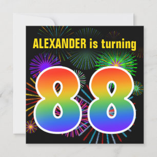 Invitation Fun Fireworks + Rainbow Motif "88" Anniversaire #
