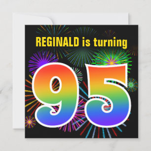 Invitation Fun Fireworks + Rainbow Motif "95" Anniversaire #