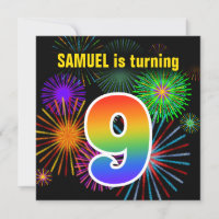 Fun Fireworks + Rainbow Motif "9" Anniversaire #