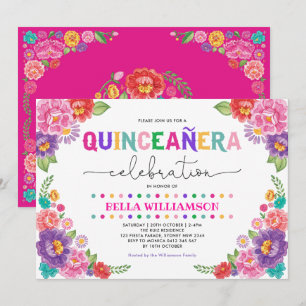Invitation Fun Floral Fiesta Quinceañera 15ème anniversaire f