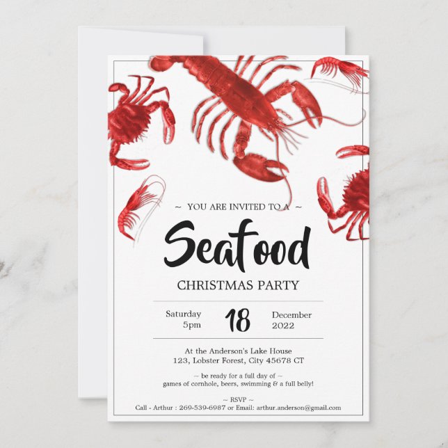 Invitation Fun Fruits de mer Noël Fête Crabe Homard (Devant)