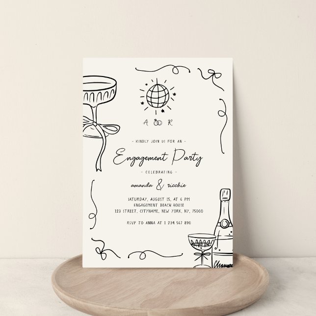 Invitation Fun Fun Français Whimsical Main Drag Engagement Pa (Change graphic's colors by going to "Edit using Design tool")