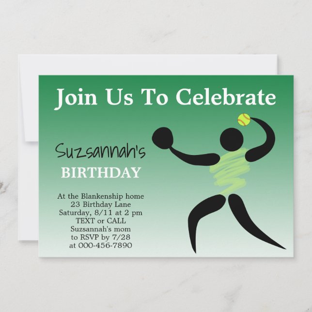 Invitation Fun Girls Softball Custom Birthday Party Invitatio (Devant)