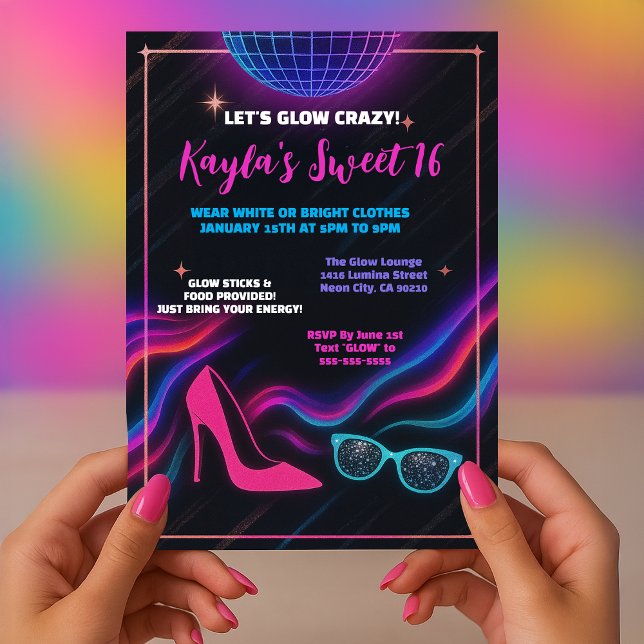 Invitation Fun Girly Glow in the Dark Sweet 16 Party (Créateur téléchargé)