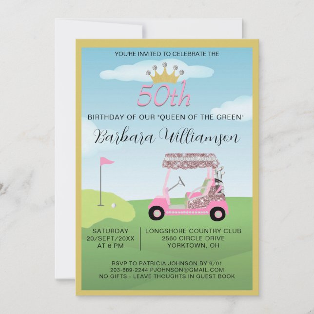 Invitation Fun Glam Cinquante Lady Golfer 50e fête d'annivers (Devant)