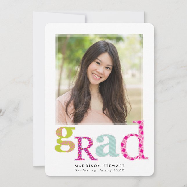 Invitation FUN GRAD chic photo moderne typographie rose menth (Devant)