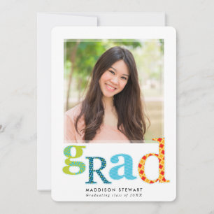 Invitation FUN GRAD chic photo typographie moderne arc-en-cie