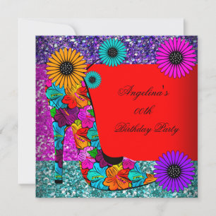 Invitation FUN High Heel Chaussures Fleurs d'anniversaire
