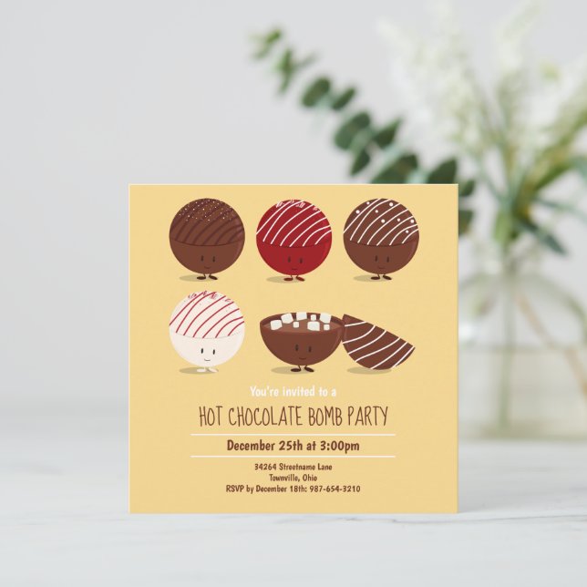 Invitation Fun Hot Chocolat Bomb Party (Debout devant)
