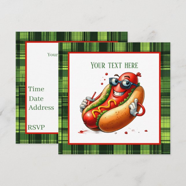 Invitation Fun hotdog amoureux fête (Devant / Derrière)