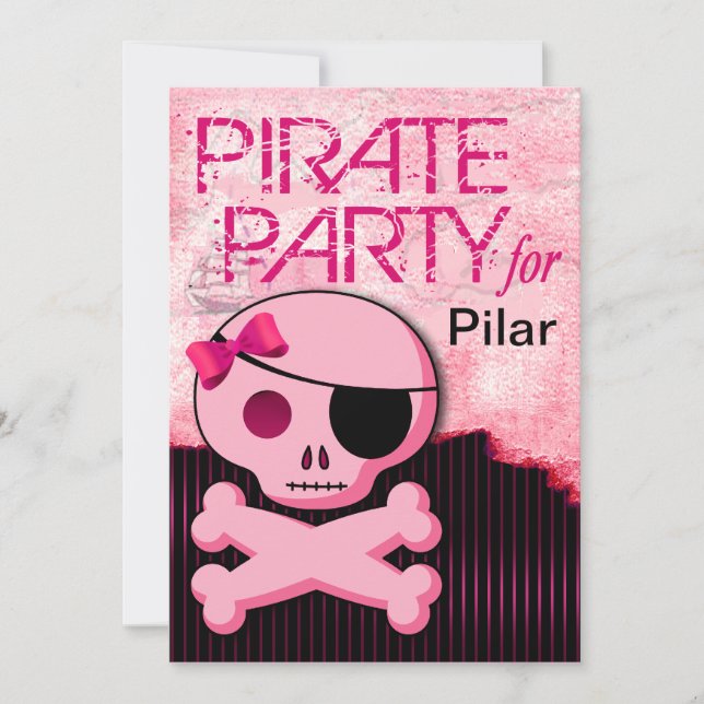 Invitation Fun Kids Pirate Girl - "Pirate Baby!" Parti (Devant)
