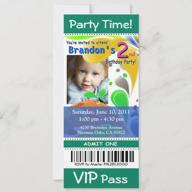 Invitation Fun Kids VIP Pass Événement Billet Photo Party (ja (Devant)