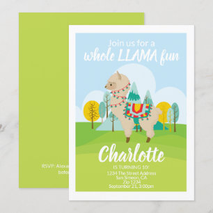 Invitation Fun Llama complet fête d'anniversaire