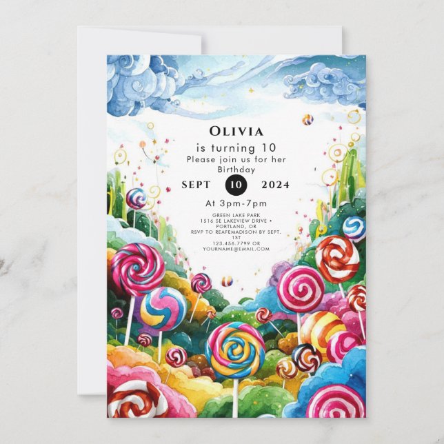Invitation Fun Lollipop Candyland Anniversaire (Devant)