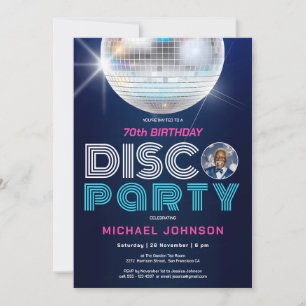 Invitation Fun Modern Retro Photo Disco 70e anniversaire fête