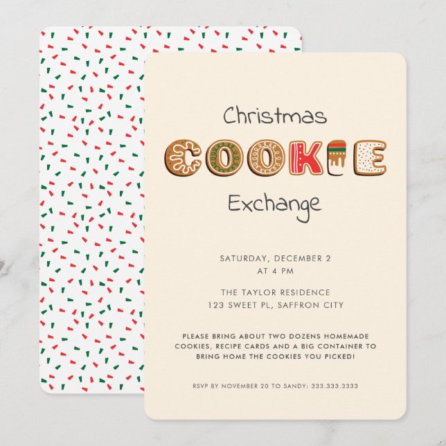 Invitation Fun moderne Noël Cookie Exchange Party (Devant / Derrière)