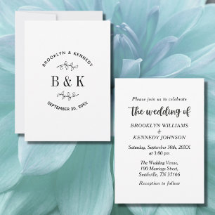 Invitation Fun Monogramme Floral Botanique Mariage Nom du cou